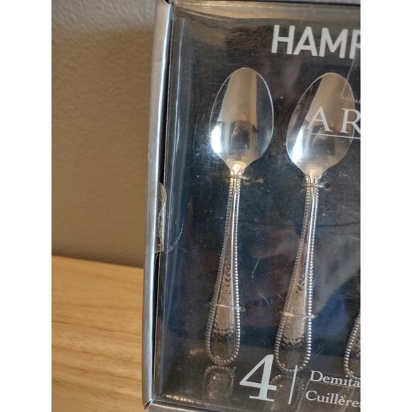 Hampton Forge Argent 4 Demitasse Spoons Set new in box artistic handles - Picture 2 of 4